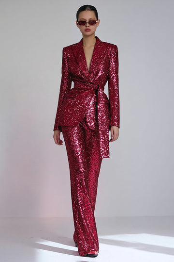 Scintillant rouge 2 pièces femmes bal costumes avec ceinture